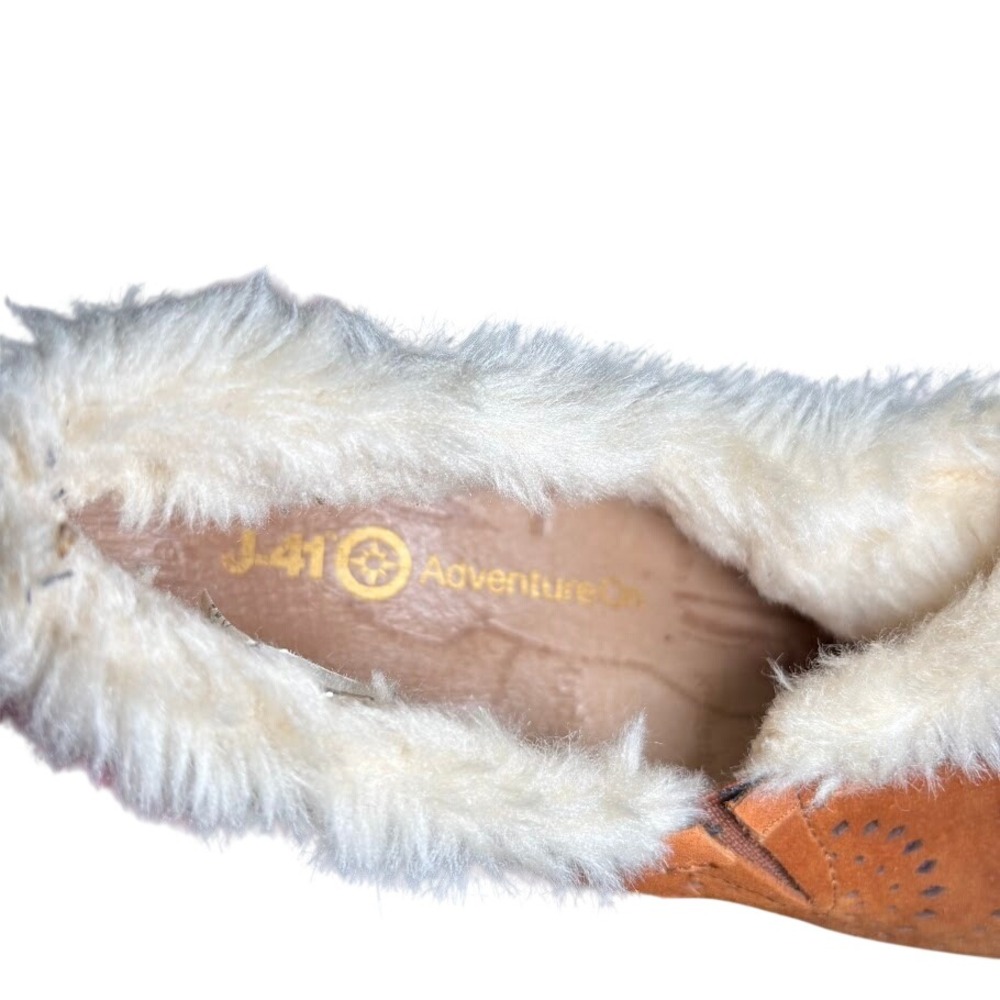 J-41 Capri Clog Wedge Women 9 Brown Leather Suede Faux Fur Boho Western Comfort - Picture 4 of 8